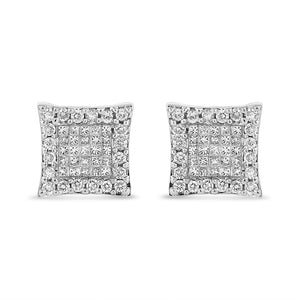 14K White Gold 1.00 Cttw Princess And Round-Cut Diamond Square Stud Earrings (G-H Color, SI1-SI2 Clarity)