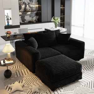 Deep Seat Convertible Sofa With Soft Pillows And Ottomans