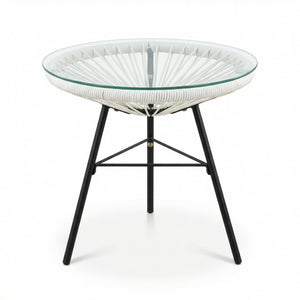 Nusa Outdoor Synthetic Wicker Glass-Top Side Table