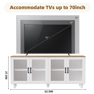 Farmhouse TV Stand With Solid Wood Gourd Shaped Legs For TVs Up To 70"