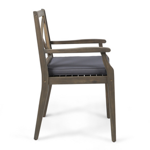 7 Pieces Acacia Wood Outdoor Dining Set with Dark Grey Cushions