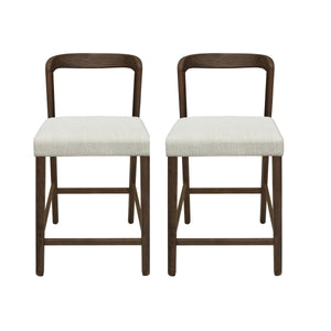 Solid Rubber Wood Counter Stools (Walnut + Beige) Set of 2