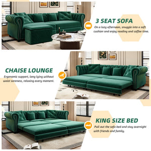 3 In 1 Pull Out Sofa Bed With Movable Ottoman