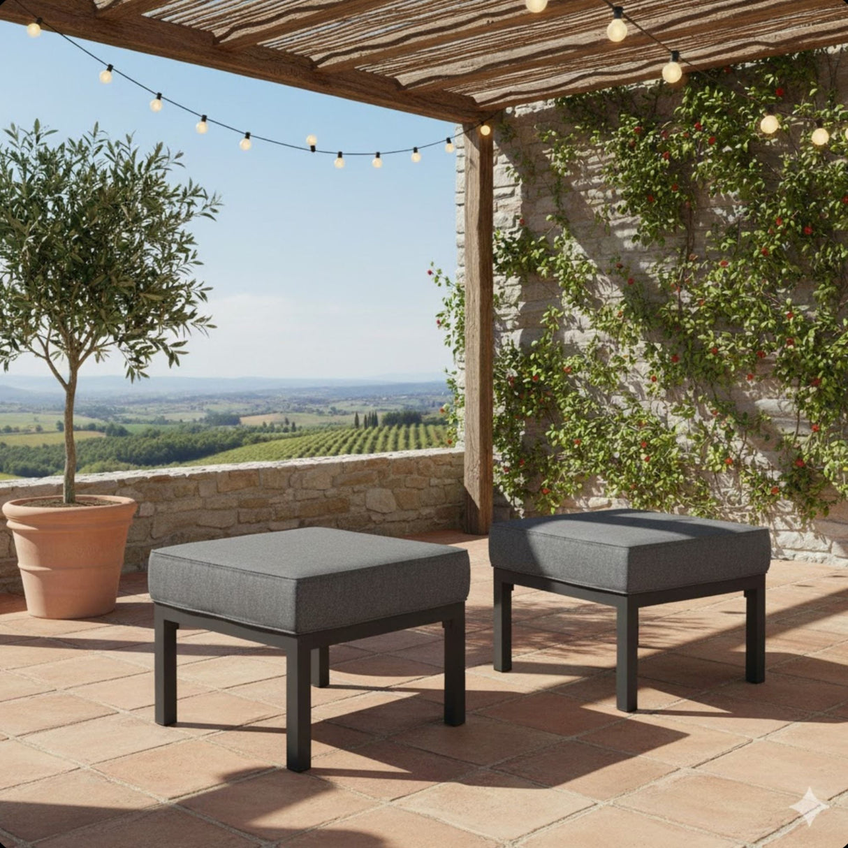Patio Ottomans With Cushions, All-Weather Footrests (Set of 2)