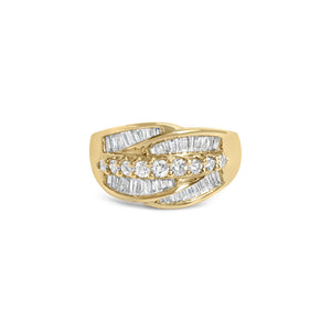 14K Yellow Gold 1.00 Cttw Diamond Cocktall Cluster 5 Stone Ring (H-I Color, SI1-I1 Clarity) - Ring Size 7