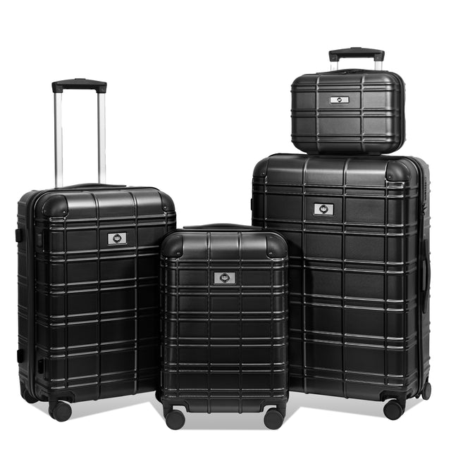 Luggage-Sets-ABS+PC-Hardshell-4pcs--Luggage-Hardside-Lightweight-Durable-Suitcase-sets-Spinner-Wheels-Suitcase-with-TSA-Lock-(12/20/24/28),black-Luggage-Sets
