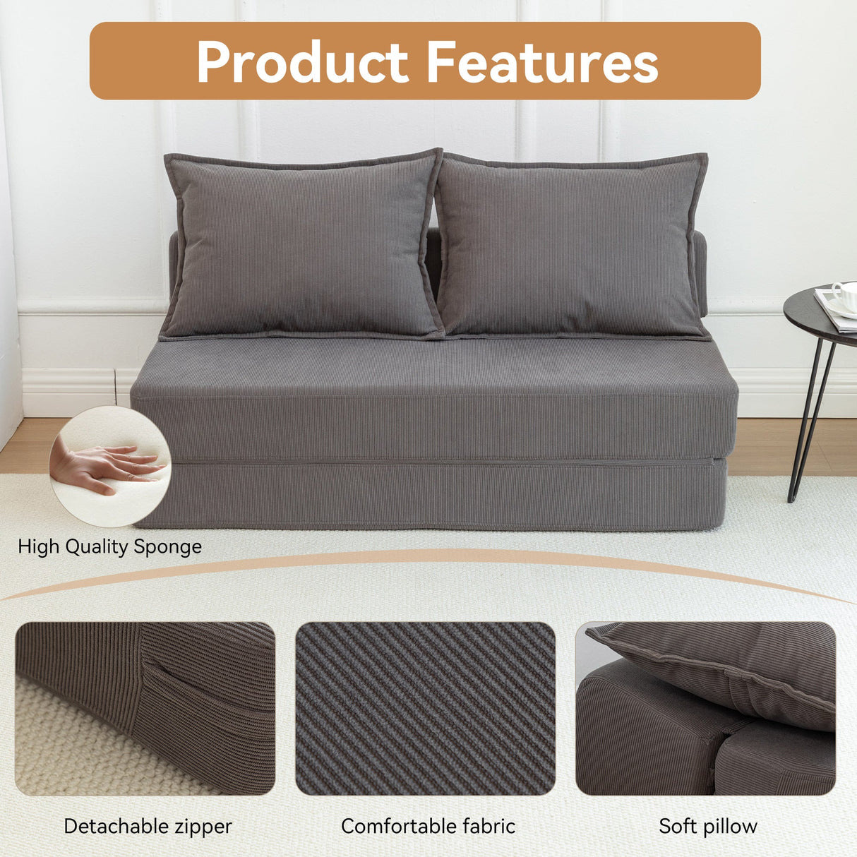 Foldable Sofa Bed Sleeper Lounge Chair with Pillow