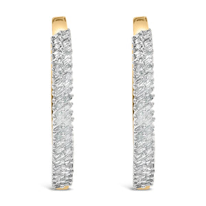 14K Yellow Gold Plated .925 Sterling Silver 1.0 Cttw Baguette Diamond Hoop Earrings