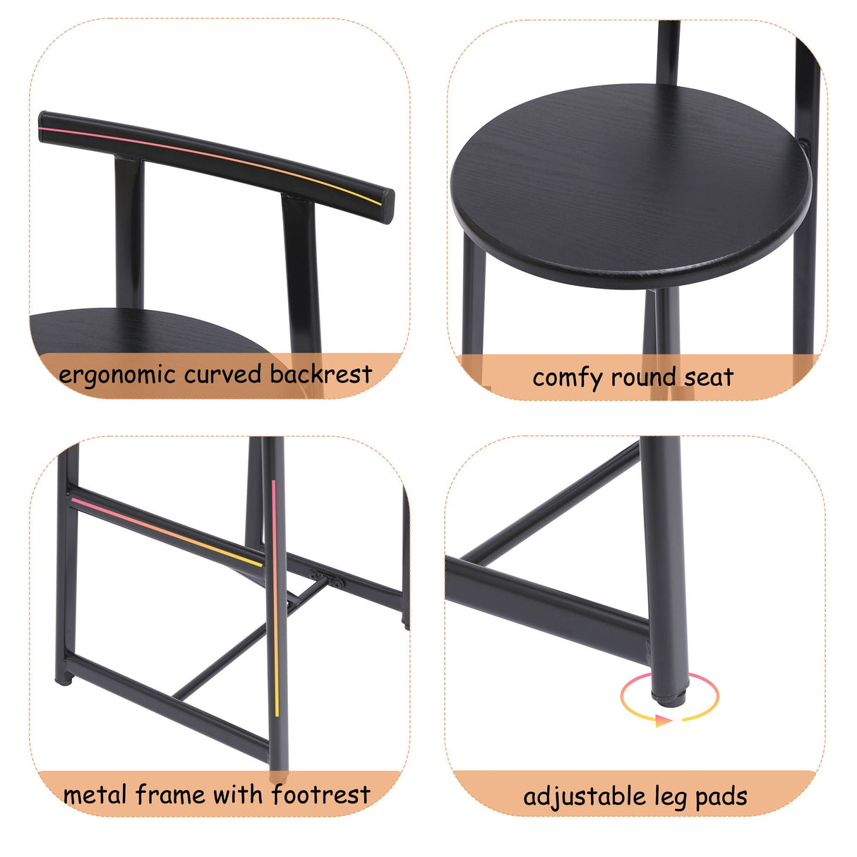 Modern Bar Stools With Backrest For Kitchen (Set of 3)