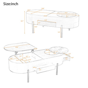 Lift Top Coffee Table with 360 Degree Marble Patterned Rotating Tray