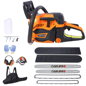 62Cc Gas Powered Chainsaw with 18" and 20" Aluminium Guide Bars