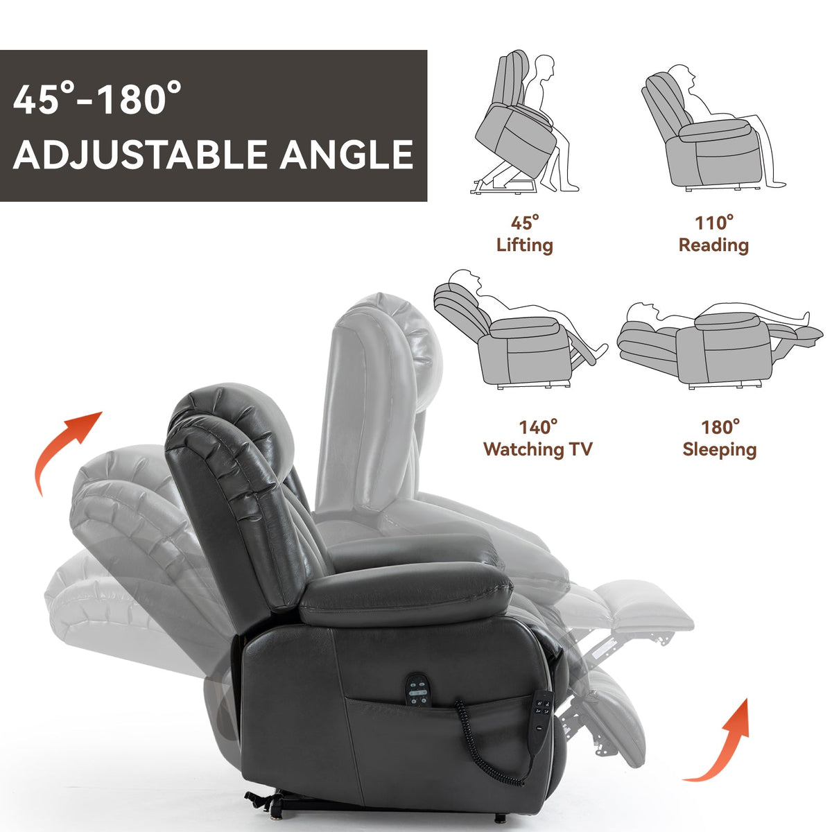 Dual Motor Electric Recliner Chair with Massage and Heat - Leatheraire