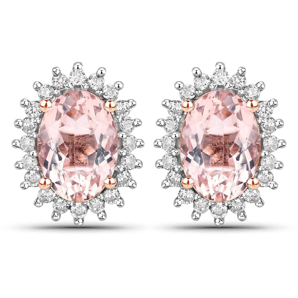 1.61 Carat Genuine Morganite and White Diamond 14K Rose Gold Earrings