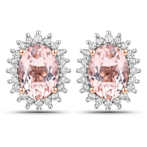 1.61 Carat Genuine Morganite and White Diamond 14K Rose Gold Earrings