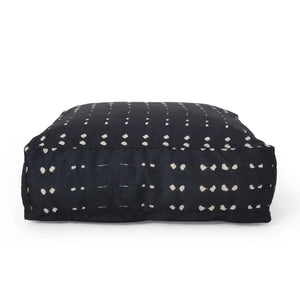 Dalm Fabric Square Pouf Ottoman with Polystyrene Beads Filling - Dark Blue / White