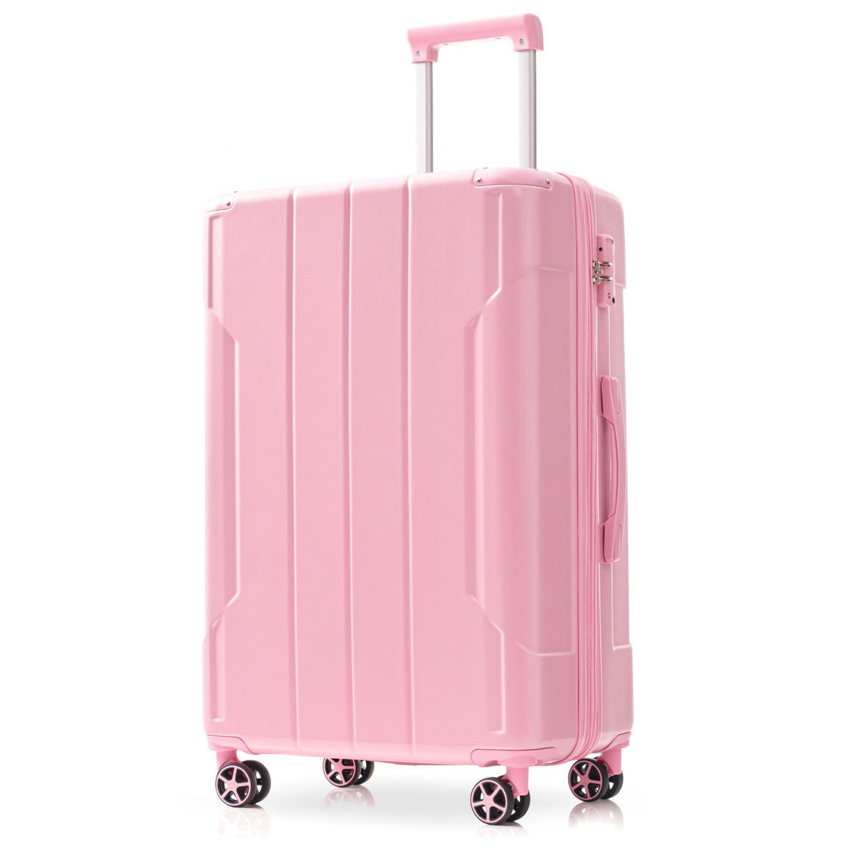 Hardshell Luggage, Lightweight Durable ABS Suitcases with Double Wheels, Expandable 24 Inch Checked Travel Luggage (Pink)