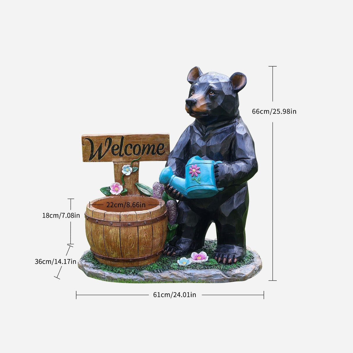 Outdoor Garden Sculpture Bear Flower Pot Planter