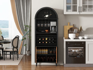 71' Farmhouse Arched Wine Bar Cabinet