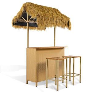 Hawaiian-Style Bar Height Patio Set with PE Grass Canopy