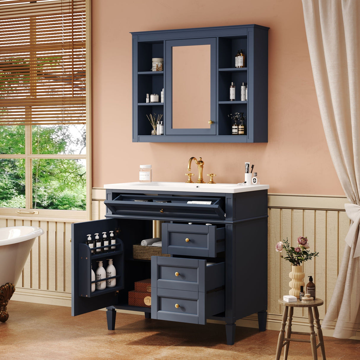 Bathroom Vanity With Top Sink, Storage Cabinet With Mirror