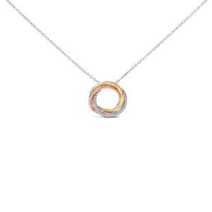 Tri Tone Sterling Silver 1/5 Cttw Diamond Interlocking Circle Pendant Necklace