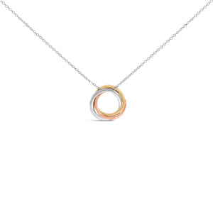 Tri Tone Sterling Silver 1/5 Cttw Diamond Interlocking Circle Pendant Necklace