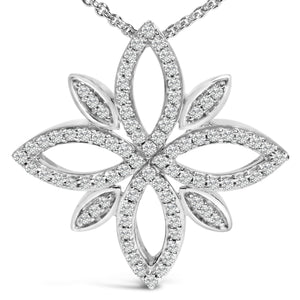 Sterling Silver 1/2 Cttw Diamond Floral Cross Pendant Necklace