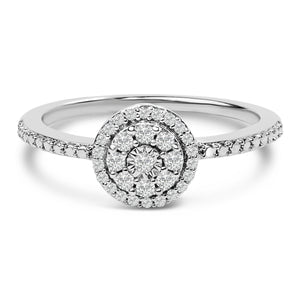 Sterling Silver 1/5 Cttw Diamond Round Motif Halo Ring