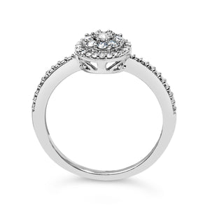 Sterling Silver 1/5 Cttw Diamond Round Motif Halo Ring