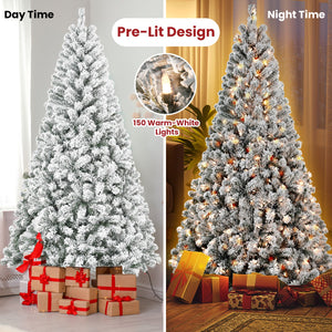 5FT Flocked Christmas Tree with 150 Warm Lights