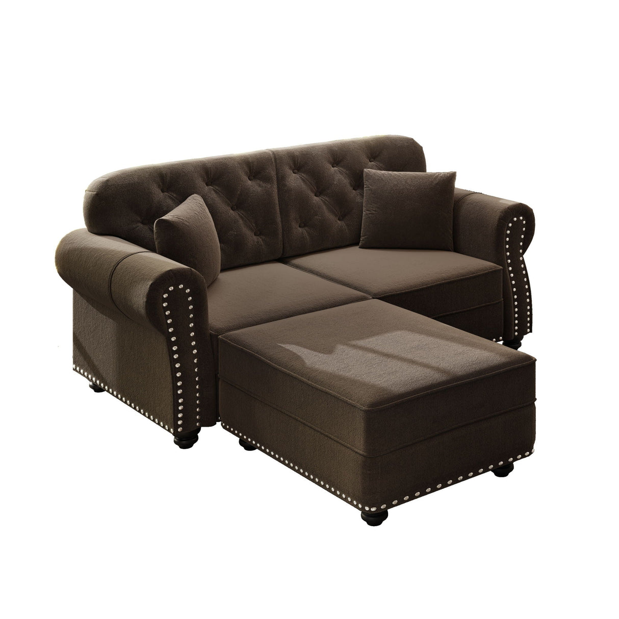 Upholstered Sofa Set With Nailhead Trim and Rolled Armrests, Includes Pillows