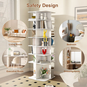 7 Tier Square Rotating Shoe Rack Tower with 360° Spinning Organizer - White