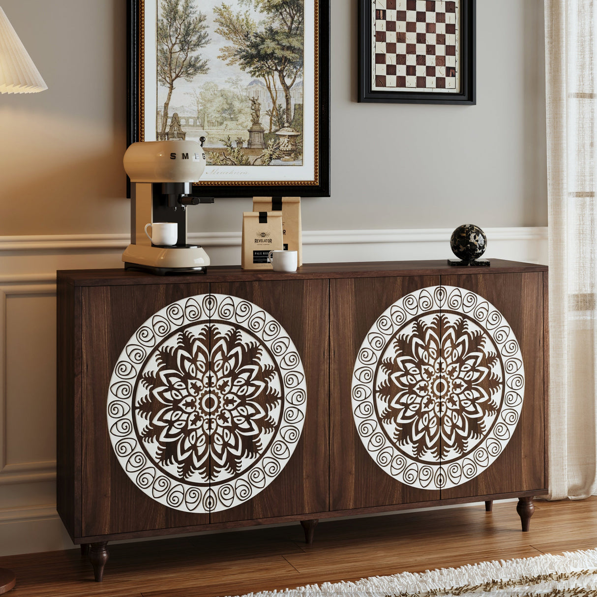 60" Vintage Mandala Carved Sideboard