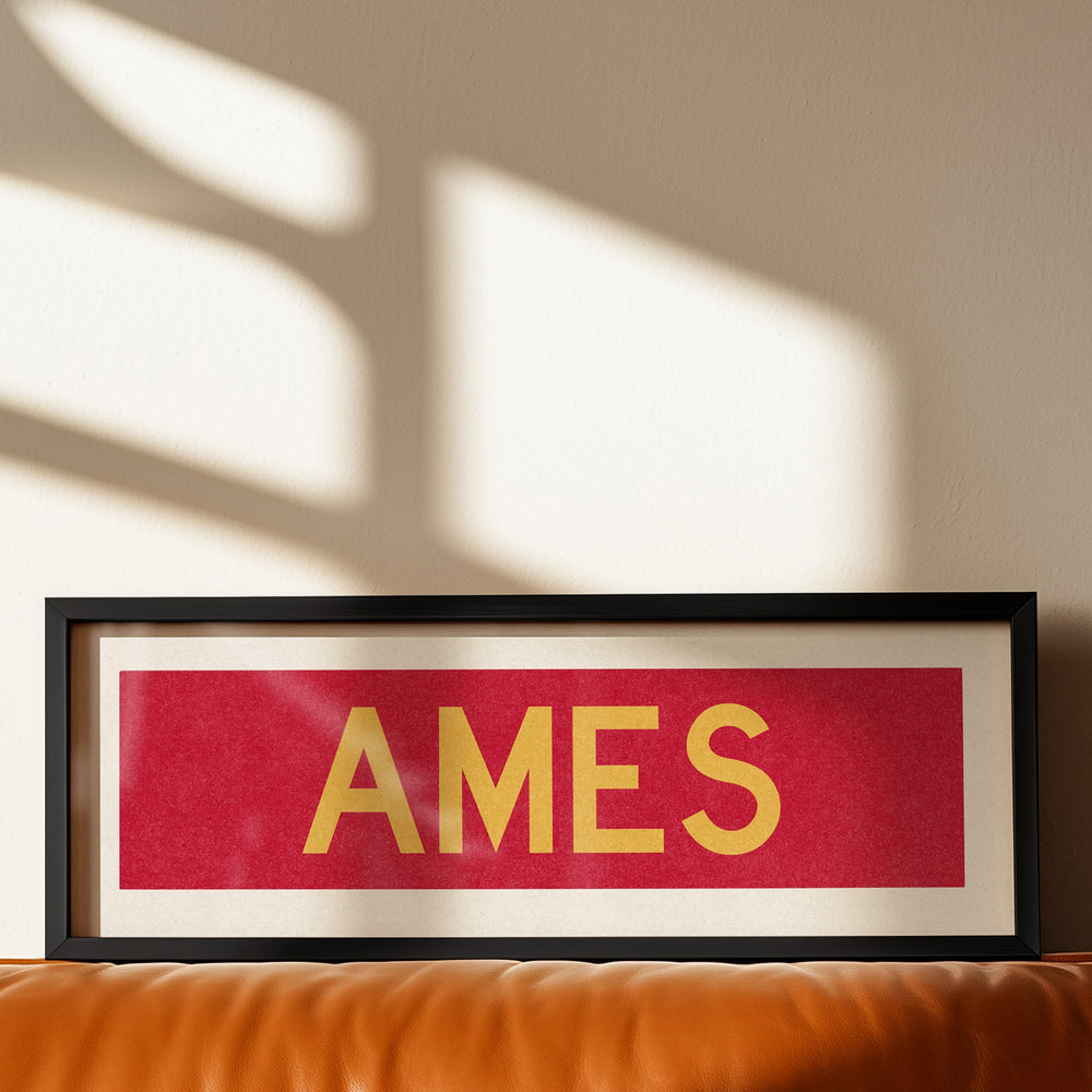 Framed Ames Red and Gold Bus Scroll