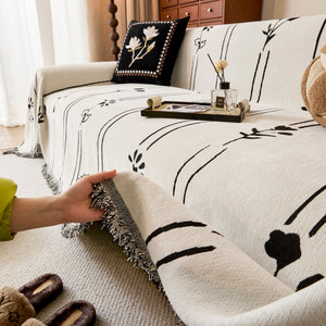 Chenille Jacquard Sofa Throw Cover with Tassel Soft Thick Couch Protector Blanket