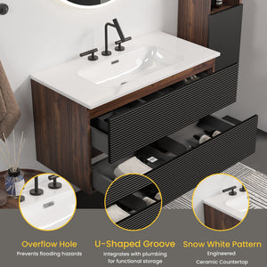 Gloria 36" Wall Mounted Soft Black Bathroom Vanity