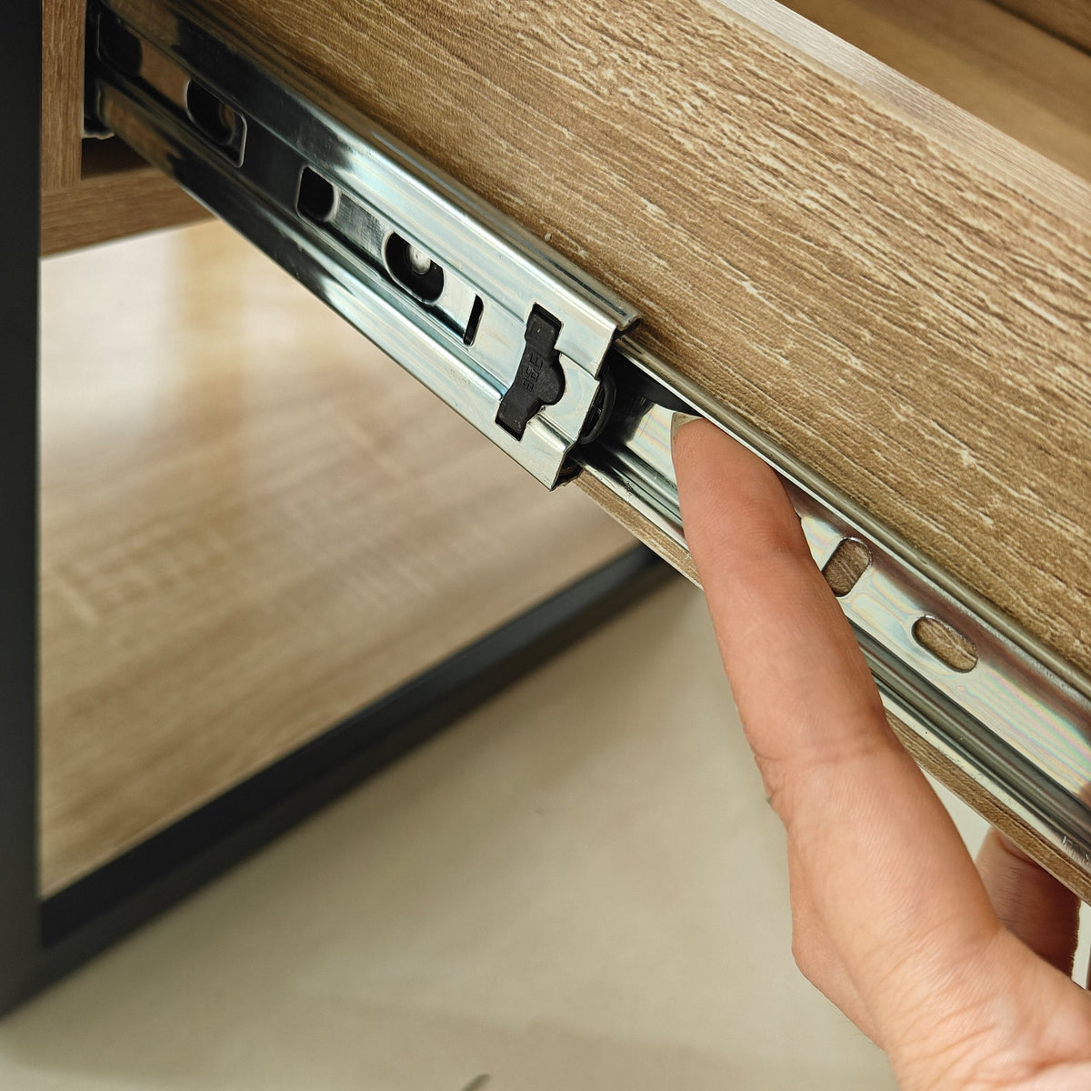 Modern End Table with Drawer - Natural Wood & Tempered Glass