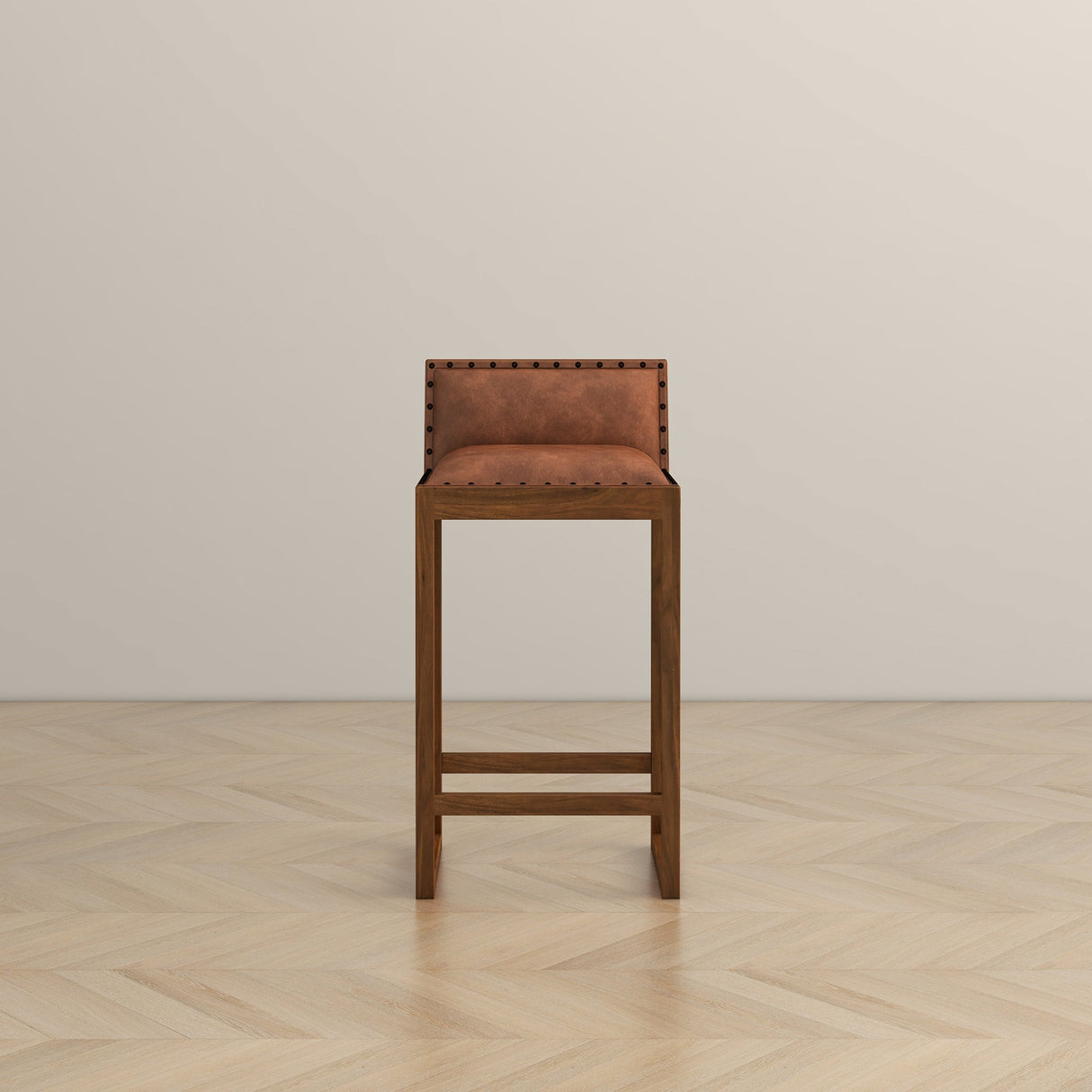 Gavin Mid-Century Modern 25'' Solid Wood Genuine Leather Counter Stool