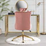 Velvet upholstered tufted chair with golden metal adjustable swivel base