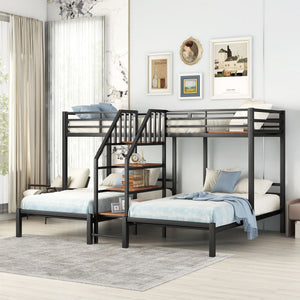Metal Bunk Bed With Storage Shelves Staircase