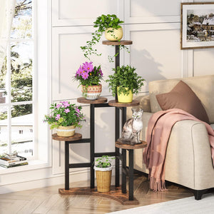 6 Tier Corner Plant Shelf With Frame For Living Room - Rustic Brown