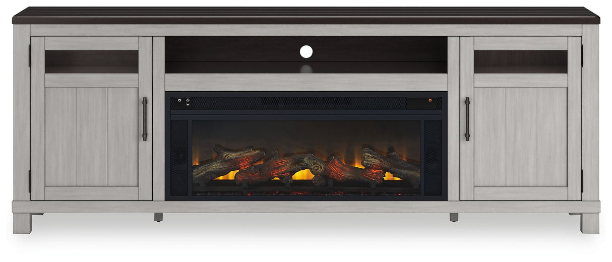 Darborn - 88" TV Stand With Electric Infrared Fireplace Insert - Gray / Brown