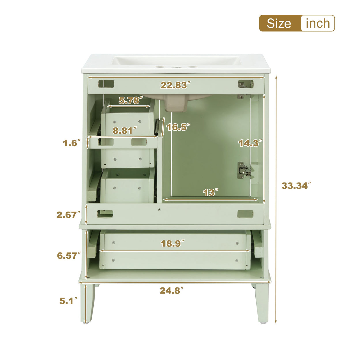 24.8" Bathroom Vanity with Ceramic Sink, Modern Freestanding Cabinet