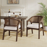Wooden Frame Dining Chair with Rattan Back, Set of 2