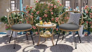 U_STYLE Outdoor Leisure Set with 2 Rattan Chairs & Glass Table