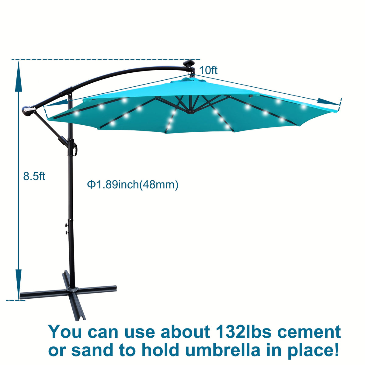10 ft Outdoor Patio Umbrella Solar Powered LED Lighted Sun Shade