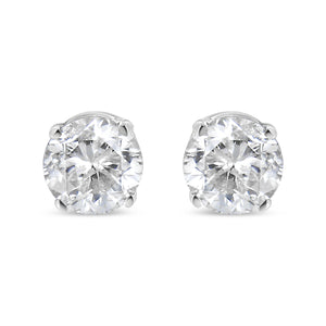 14K White Gold 1.0 Cttw 4-Prong Set Brilliant Round-Cut Solitaire Lab Grown Diamond Push Back Stud Earrings (E-F Color, VVS2-VS1 Clarity)
