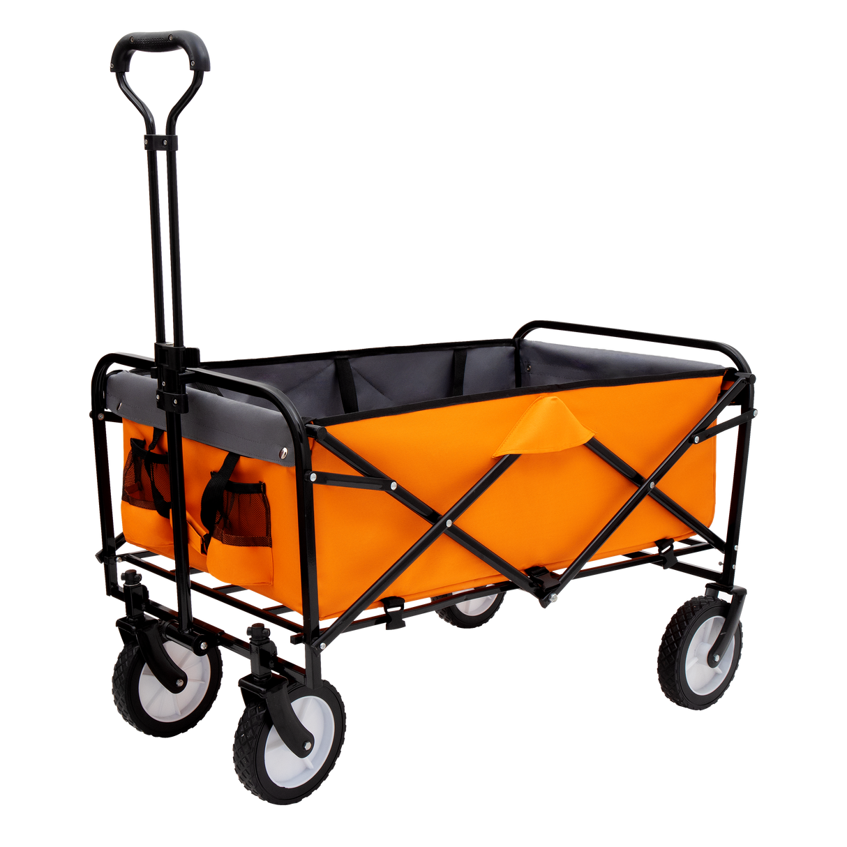 Collapsible foldable wagon cart with strapping system beach wagon utility cart utility wagon grocery cart for for camping shopping sports gardeing fishing supports 360lbs all-terrain wheels orange