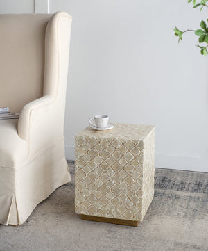 14x14x18' Square Capiz Stool, Cream