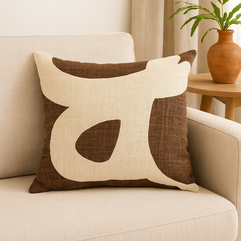 Handcrafted Cotton Slub Abstract Printed Square Pillow